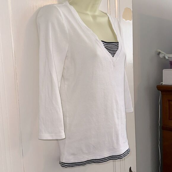 Ralph Lauren Nautical Look White & Dark Navy Cotton Knit Top -3/4 Sleeve Blouse - Picture 5 of 8